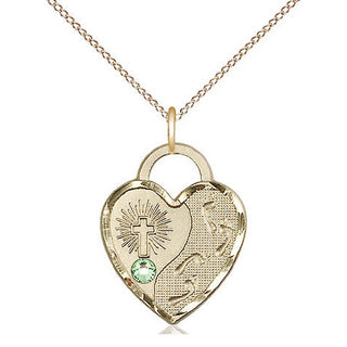 14kt Gold Filled Footprints Heart Charm Peridot Swarovski | 18-inch Chain | Engravable