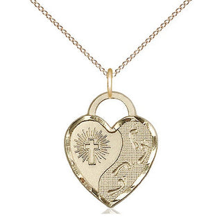 14kt Gold Filled Footprints Heart Medal Religious Jewelry Engraved Catholic Saint Jewelry