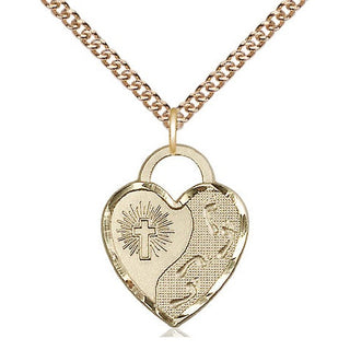 14kt Gold Filled Footprints Heart Medal Religious Jewelry Engraved Catholic Saint Jewelry