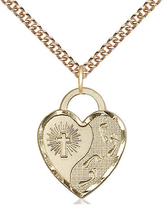 14kt Gold Footprints Heart Medal Engraved Catholic Saint Jewelry