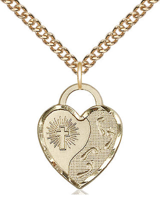 14kt Gold Footprints Heart Medal Engraved Catholic Saint Jewelry