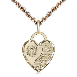 14kt Gold Footprints Heart Medal Engraved Catholic Saint Jewelry