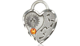 Sterling Silver Footprints Heart Pendant with a 3mm Topaz Swarovski stone on an 18-inch Sterling Silver Light Curb Chain Engraved Catholic Saint Jewelry