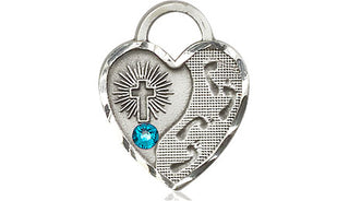 Sterling Silver Footprints Heart Pendant with a 3mm Zircon Swarovski stone on an 18-inch Sterling Silver Light Curb Chain Engraved Catholic Saint Jewelry
