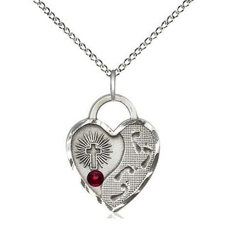 Sterling Silver Footprints Heart Charm Garnet | 18-inch Chain | Engravable