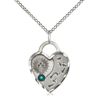 Sterling Silver Footprints Heart Charm Emerald | 18-inch Chain | Engravable