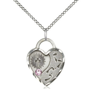 Sterling Silver Footprints Heart Charm Light Amethyst | 18-inch Chain | Engravable