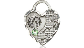 Sterling Silver Footprints Heart Pendant with a 3mm Peridot Swarovski stone on an 18-inch Sterling Silver Light Curb Chain Engraved Catholic Saint Jewelry
