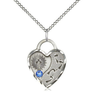 Sterling Silver Footprints Heart Charm Sapphire | 18-inch Chain | Engravable