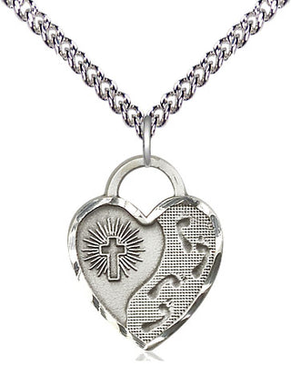 Sterling Silver Footprints Heart Medal Religious Jewelry Engraved Catholic Saint Jewelry