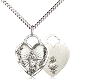 Sterling Silver Our Lady of Guadalupe Heart Medal Religious Jewelry