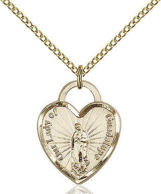 14kt Gold Filled Our Lady of Guadalupe Heart Recuerdo Medal Religious Jewelry