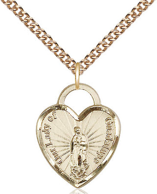 14kt Gold Filled Our of Guadalupe Heart Medal Religious Jewelry