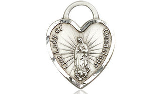 Sterling Silver Our of Guadalupe Heart Medal Religious Jewelry