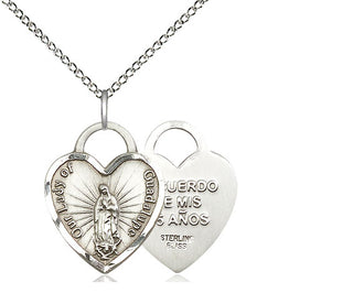 Sterling Silver Our Lady of Guadalupe Heart Recuerdo Medal Religious Jewelry