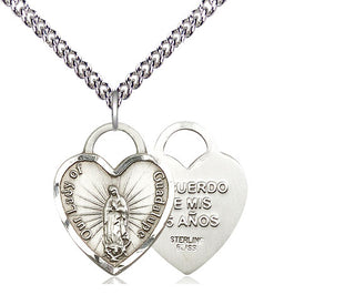 Sterling Silver Our Lady of Guadalupe Heart Recuerdo Medal Religious Jewelry