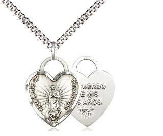 Sterling Silver Our Lady of Guadalupe Heart Recuerdo Medal Religious Jewelry