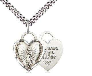 Sterling Silver Our Lady of Guadalupe Heart Recuerdo Medal Religious Jewelry