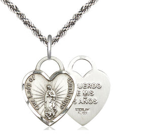 Sterling Silver Our Lady of Guadalupe Heart Recuerdo Medal Religious Jewelry
