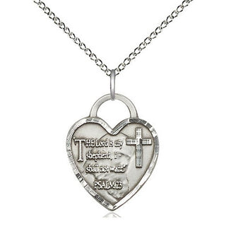 Sterling Silver Lord Is My Shepherd Heart Medal Religious Jewelry Engraved Catholic Saint Jewelry