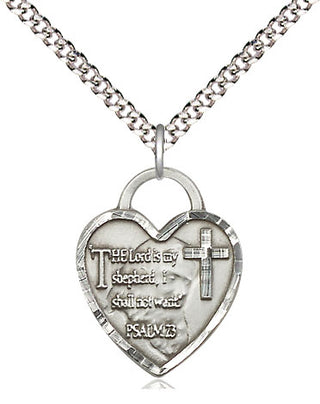 Sterling Silver Lord Is My Shepherd Heart Medal Religious Jewelry Engraved Catholic Saint Jewelry