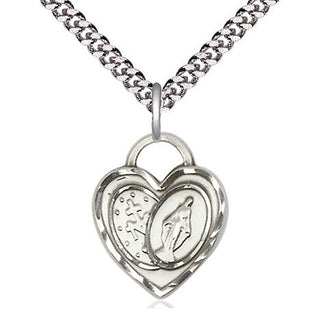 Sterling Silver Miraculous Heart Medal Religious Jewelry