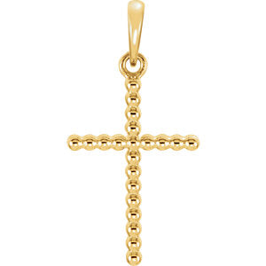 14K Gold 17.5x12.1 MM Beaded Cross Pendant