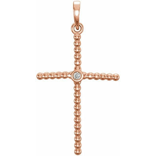 14K Rose 24.8x12.2 mm .02 CTW Natural Diamond Beaded Cross Pendant