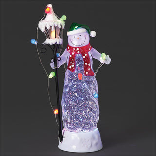 11.5-Inch Lighted Swirl Snowman With Lampost And String Lights