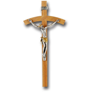 8" Oak Crucifix With Silver Corpus
