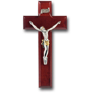 8" Dark Cherry Cross with Antique Sil and Gold Corpus
