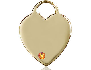 14kt Gold Filled Heart Pendant with a 3mm Topaz Swarovski stone on an 18-inch Gold Filled Light Curb Chain Engraved Catholic Saint Jewelry