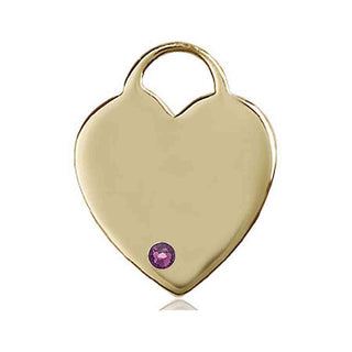 14kt Gold Filled Heart Pendant with a 3mm Amethyst Swarovski stone on an 18-inch Gold Filled Light Curb Chain Engraved Catholic Saint Jewelry
