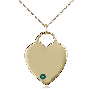 14kt Gold Filled Heart Charm Emerald Swarovski | 18-inch Chain | Engravable