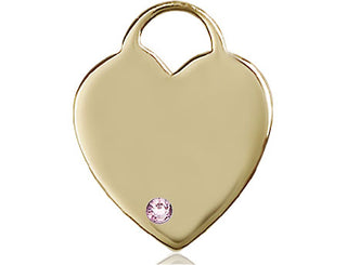 14kt Gold Filled Heart Pendant with a 3mm Light Amethyst Swarovski stone on an 18-inch Gold Filled Light Curb Chain Engraved Catholic Saint Jewelry