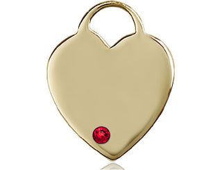 14kt Gold Filled Heart Pendant with a 3mm Ruby Swarovski stone on an 18-inch Gold Filled Light Curb Chain Engraved Catholic Saint Jewelry
