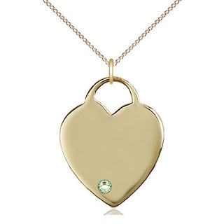 14kt Gold Filled Heart Charm Peridot Swarovski | 18-inch Chain | Engravable
