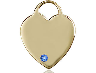 14kt Gold Filled Heart Pendant with a 3mm Sapphire Swarovski stone on an 18-inch Gold Filled Light Curb Chain Engraved Catholic Saint Jewelry