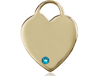 14kt Gold Heart Medal with a 3mm Zircon Swarovski stone Engraved Catholic Saint Jewelry