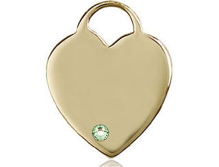 14kt Gold Heart Medal with a 3mm Peridot Swarovski stone Engraved Catholic Saint Jewelry