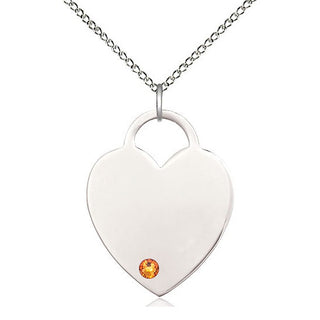 Sterling Silver Heart Charm Topaz | 18-inch Chain | Engravable