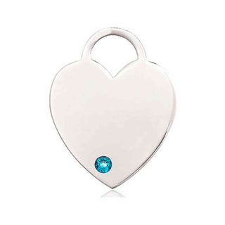 Sterling Silver Heart Pendant with a 3mm Zircon Swarovski stone on an 18-inch Sterling Silver Light Curb Chain Engraved Catholic Saint Jewelry