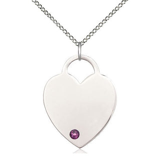 Sterling Silver Heart Charm Amethyst | 18-inch Chain | Engravable