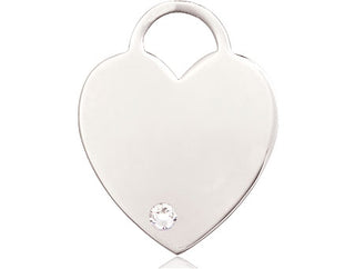 Sterling Silver Heart Pendant with a 3mm Crystal Swarovski stone on an 18-inch Sterling Silver Light Curb Chain Engraved Catholic Saint Jewelry