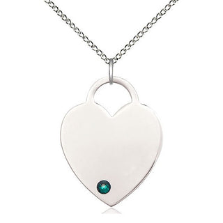 Sterling Silver Heart Charm Emerald | 18-inch Chain | Engravable