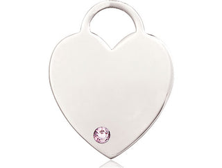 Sterling Silver Heart Pendant with a 3mm Light Amethyst Swarovski stone on an 18-inch Sterling Silver Light Curb Chain Engraved Catholic Saint Jewelry