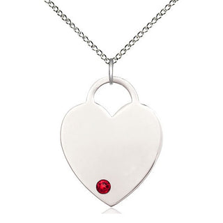 Sterling Silver Heart Charm Ruby | 18-inch Chain | Engravable