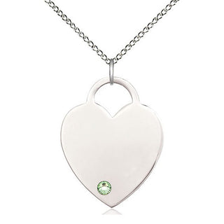 Sterling Silver Heart Charm Peridot | 18-inch Chain | Engravable