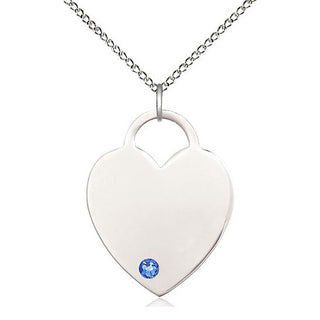 Sterling Silver Heart Charm Sapphire | 18-inch Chain | Engravable