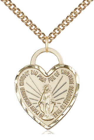 14kt Gold Filled Miraculous Heart Medal Catholic Jewelry Engraved Catholic Saint Jewelry